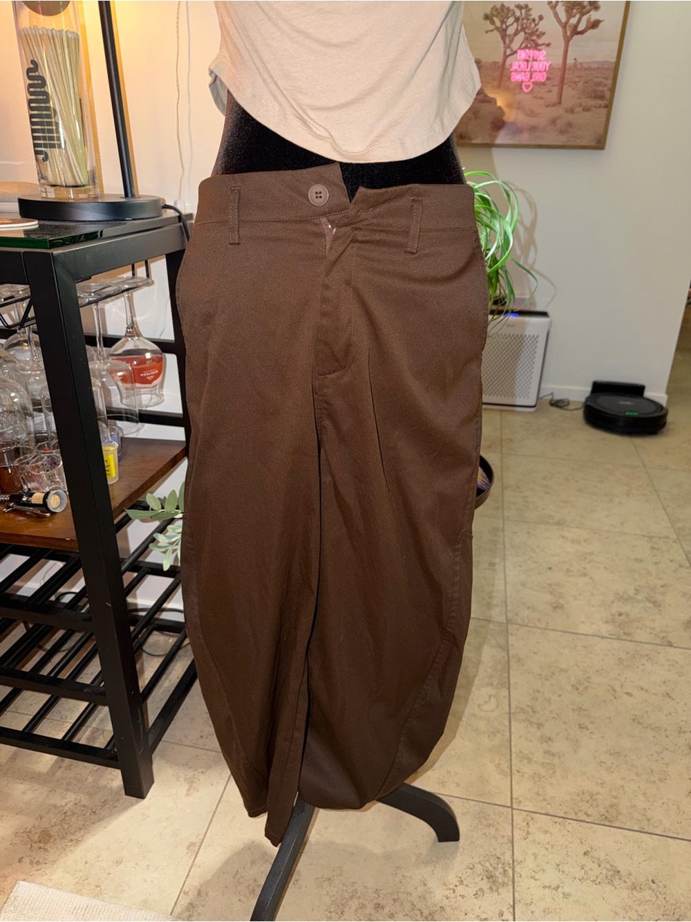 Women's Barrel Leg Brown Classic Chino Pants